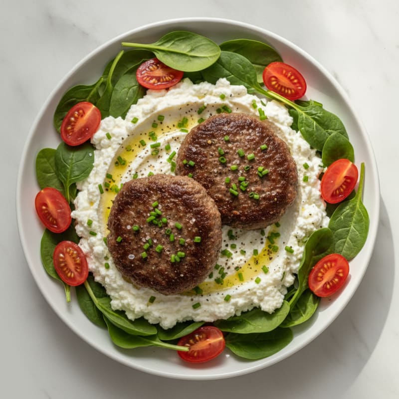 Beef Patties with Whipped Cottage Cheese