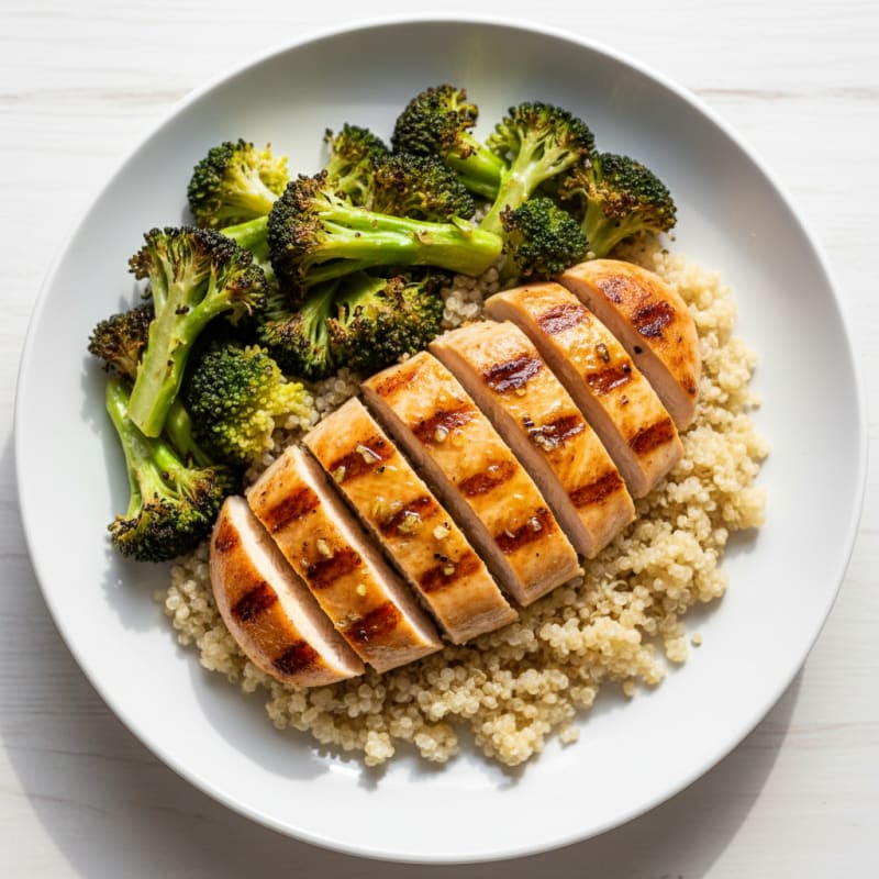 Grilled Chicken Breast with Quinoa and Roasted Broccoli