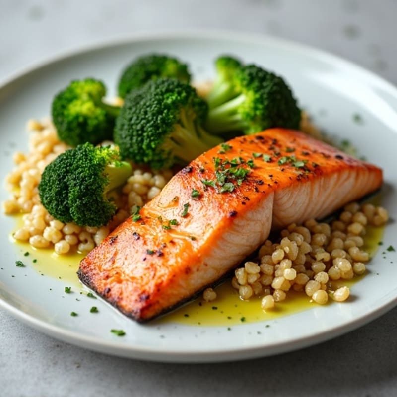 Broiled Salmon with Steamed Broccoli and Quinoa
