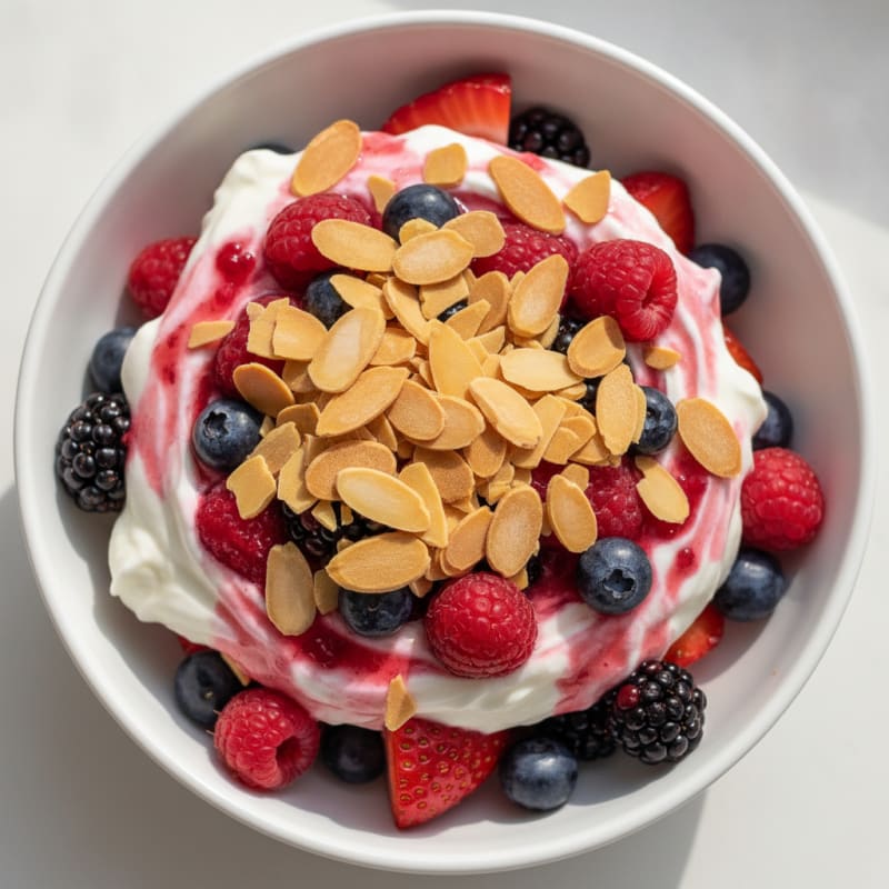 Greek Yogurt Protein Parfait with Mixed Berries and Almonds