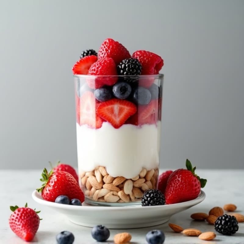 Greek Yogurt Protein Parfait with Mixed Berries and Almonds