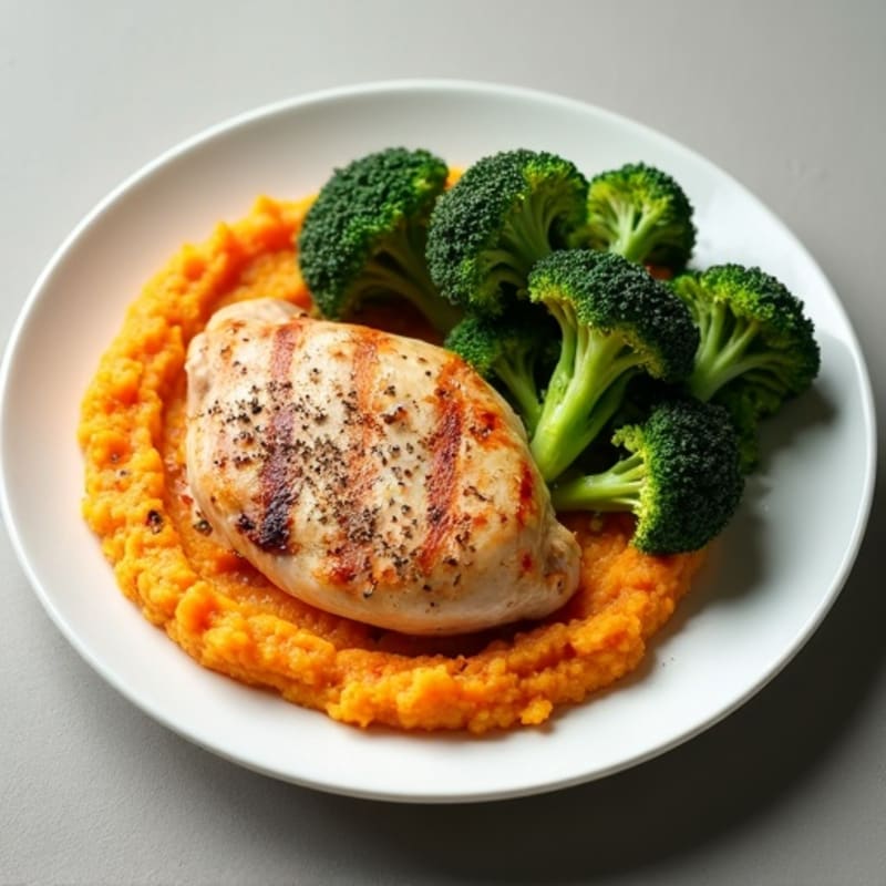 Seared Turkey Breast with Roasted Broccoli and Sweet Potato Mash