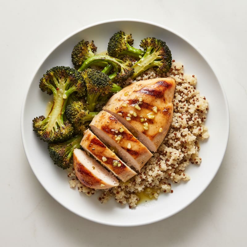 Grilled Lemon-Garlic Chicken Breast with Quinoa and Roasted Broccoli