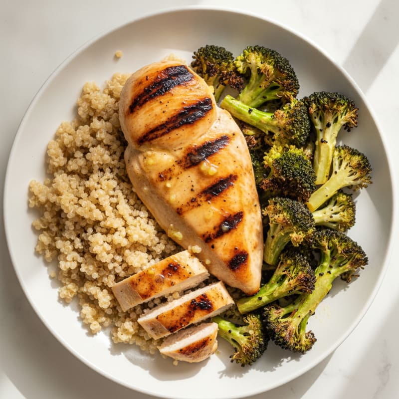 Grilled Chicken Breast with Roasted Broccoli and Quinoa