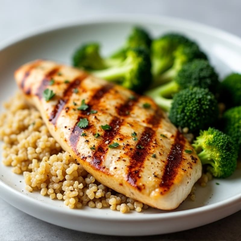 Grilled Chicken Breast with Quinoa and Roasted Broccoli