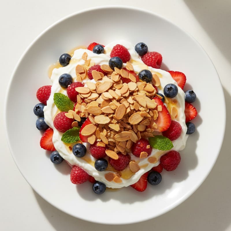 Greek Yogurt Parfait with Mixed Berries and Almond Crunch