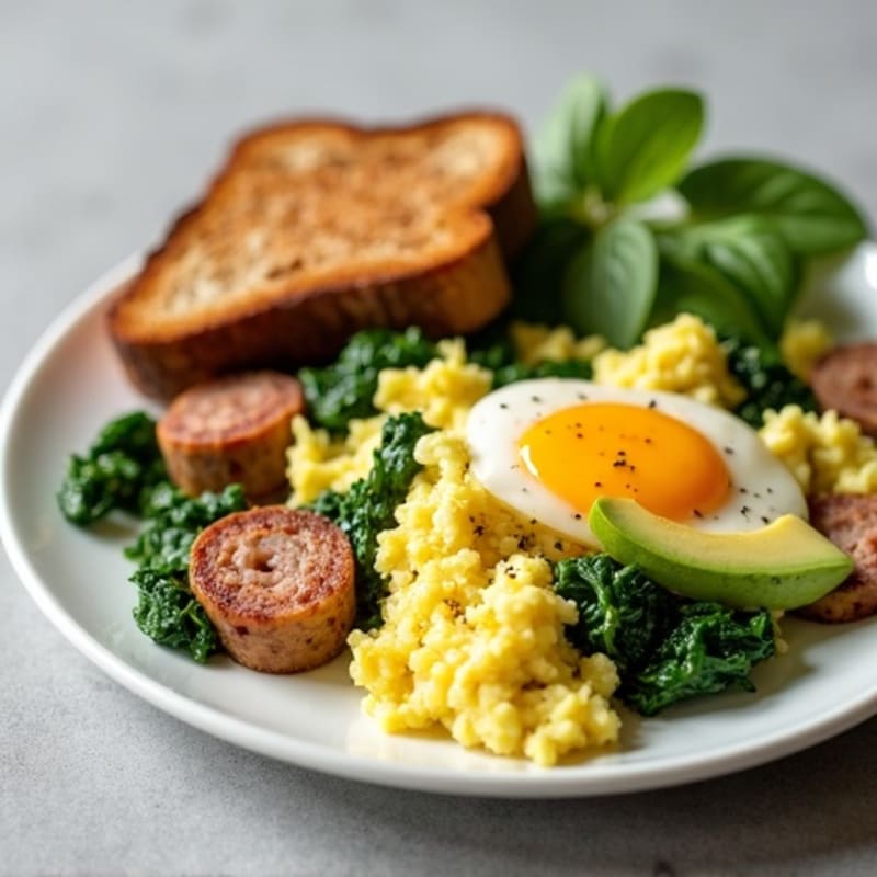 Egg White Scramble with Sautéed Spinach and Turkey Sausage