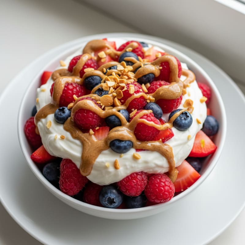 Greek Yogurt Protein Parfait with Mixed Berries and Almond Butter