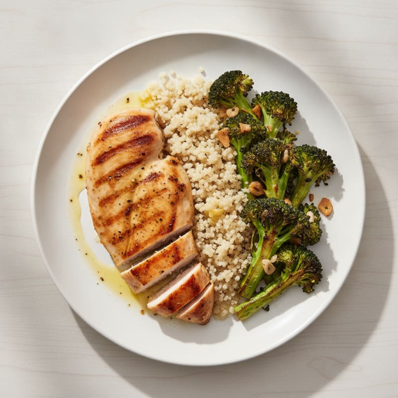 Grilled Chicken Breast with Quinoa and Roasted Broccoli
