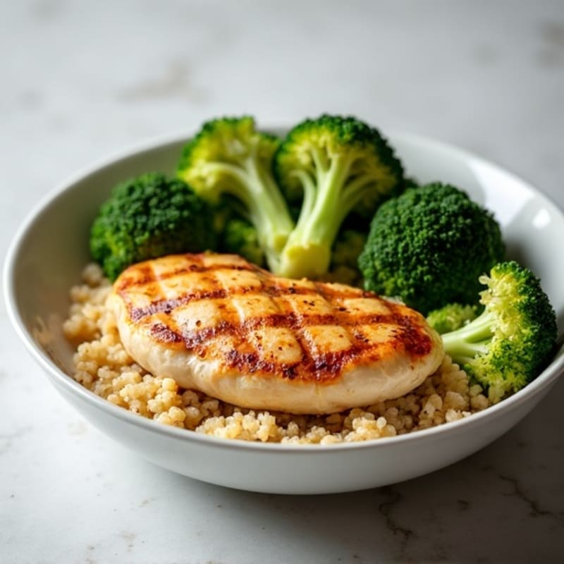 Grilled Chicken Breast with Roasted Broccoli and Quinoa