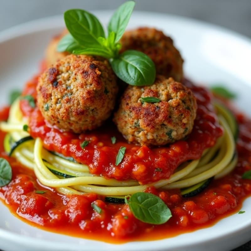 Crispy Baked Lentil Meatballs with Zucchini Noodles and Fresh Marinara