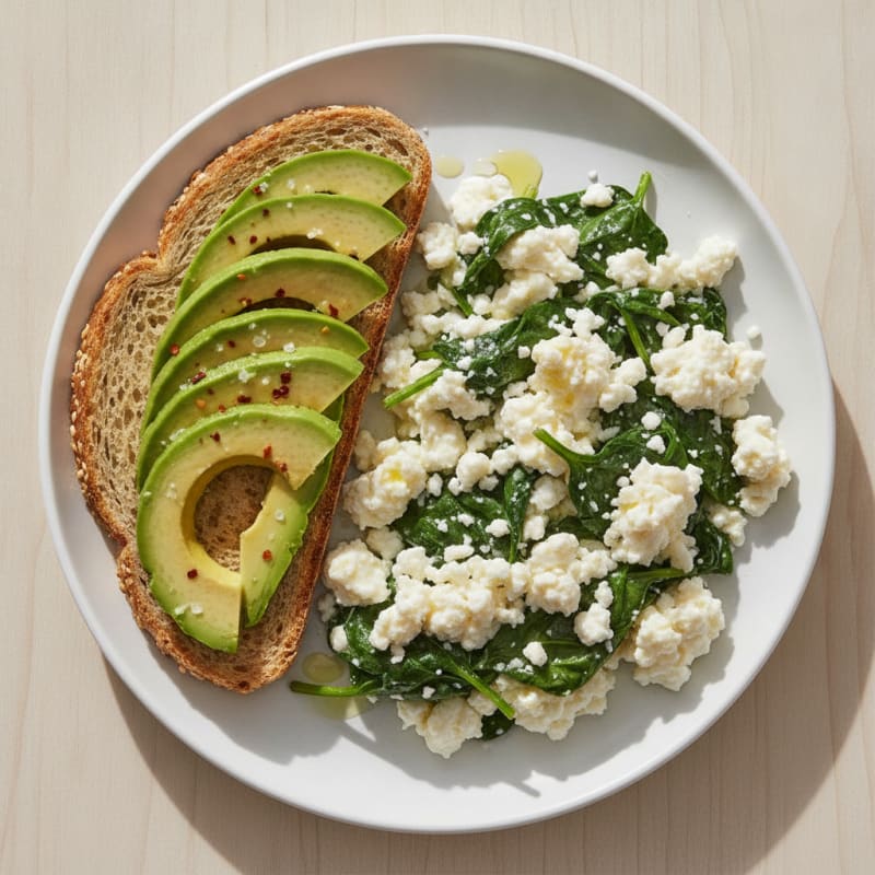 Egg White and Spinach Scramble with Cottage Cheese