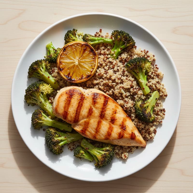 Grilled Chicken Breast with Roasted Broccoli and Quinoa