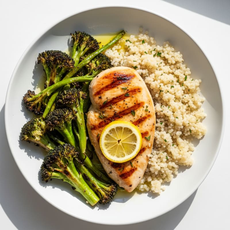 Grilled Chicken Breast with Quinoa and Roasted Broccoli