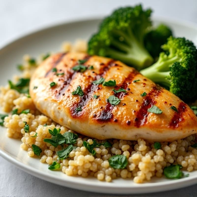 Grilled Chicken Breast with Quinoa and Roasted Broccoli