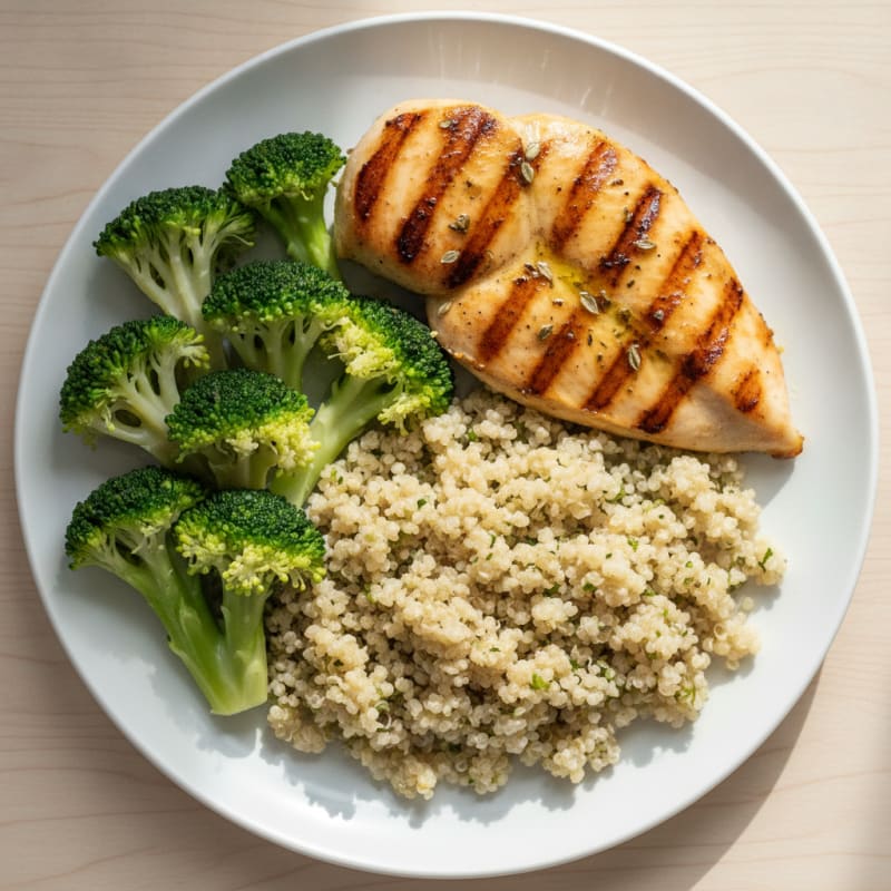 Grilled Chicken Breast with Quinoa and Steamed Broccoli