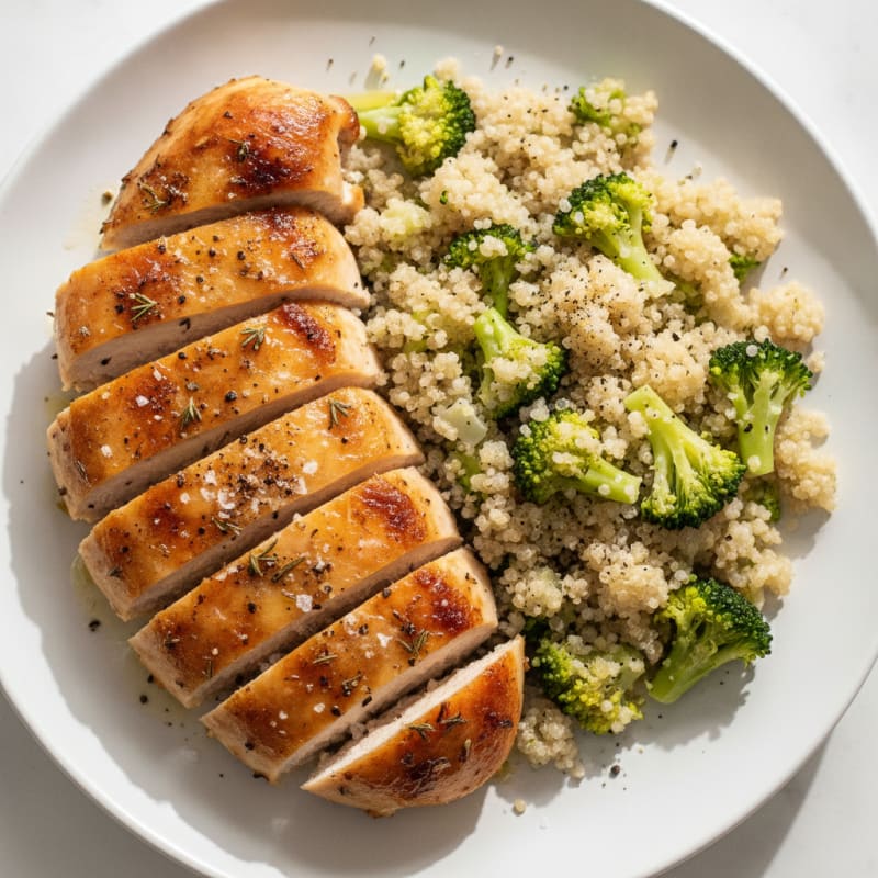 Herb-Roasted Chicken Breast with Steamed Broccoli and Quinoa