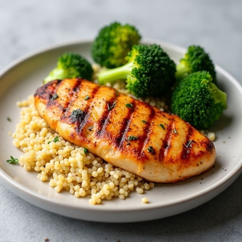 Grilled Chicken Breast with Roasted Broccoli and Quinoa