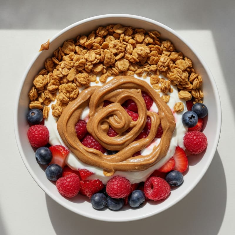Greek Yogurt Protein Parfait with Mixed Berries and Almond Butter