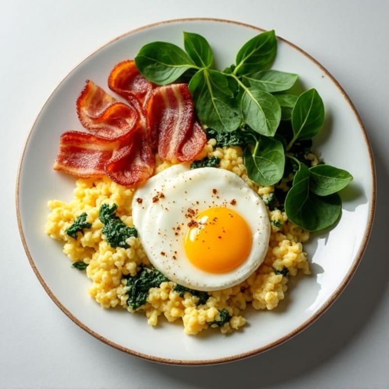 Egg White and Cottage Cheese Scramble with Spinach and Turkey Bacon