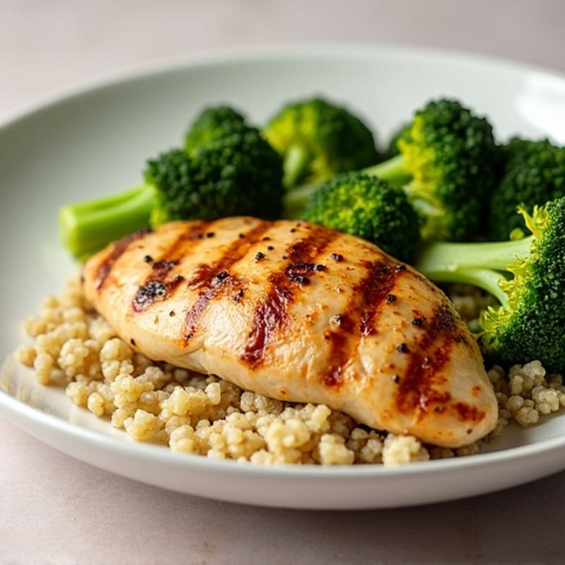 Grilled Chicken Breast with Roasted Broccoli and Quinoa