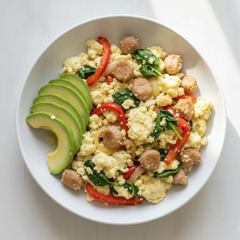 Egg White Veggie Scramble with Turkey Sausage