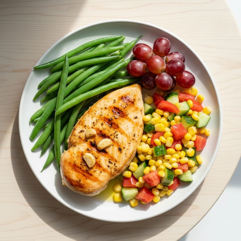 Grilled Chicken Breast with Green Beans and Mixed Vegetables