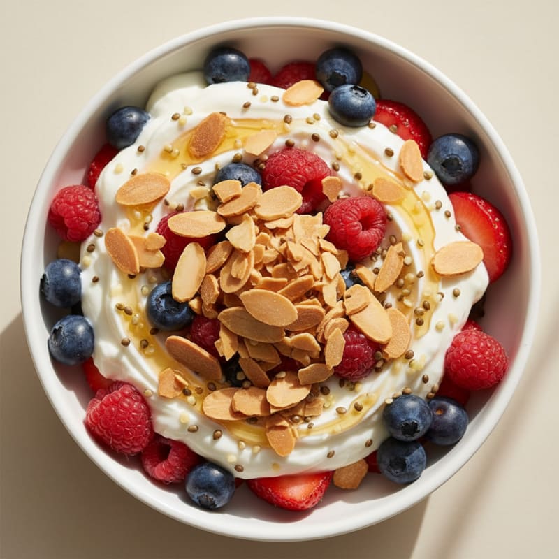 Creamy Greek Yogurt Parfait with Mixed Berries and Almonds