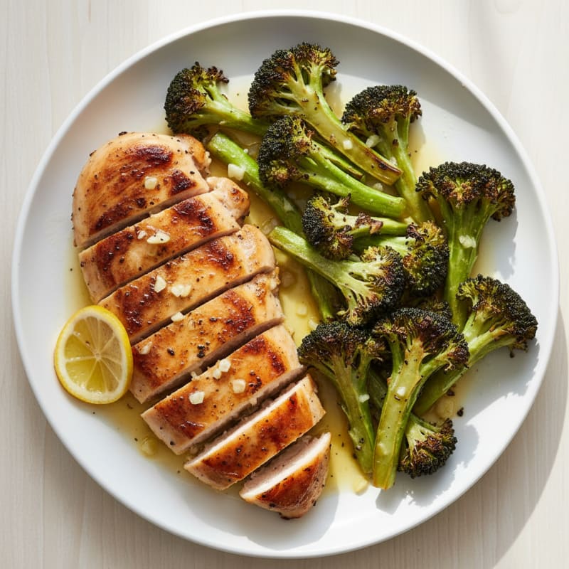 Grilled Lemon-Garlic Chicken Breast with Roasted Broccoli