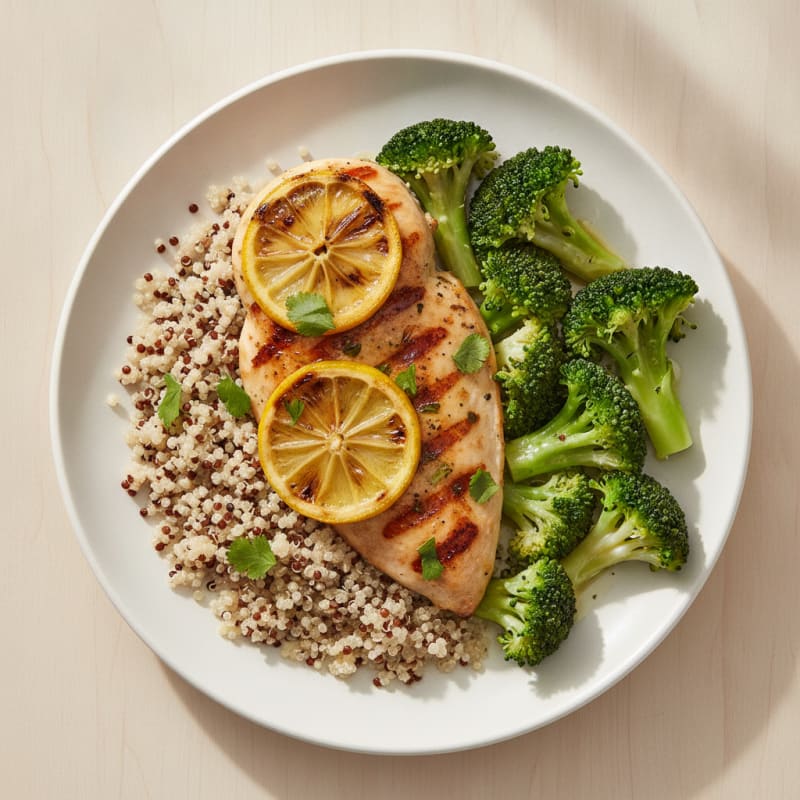 Grilled Chicken Breast with Quinoa and Steamed Broccoli