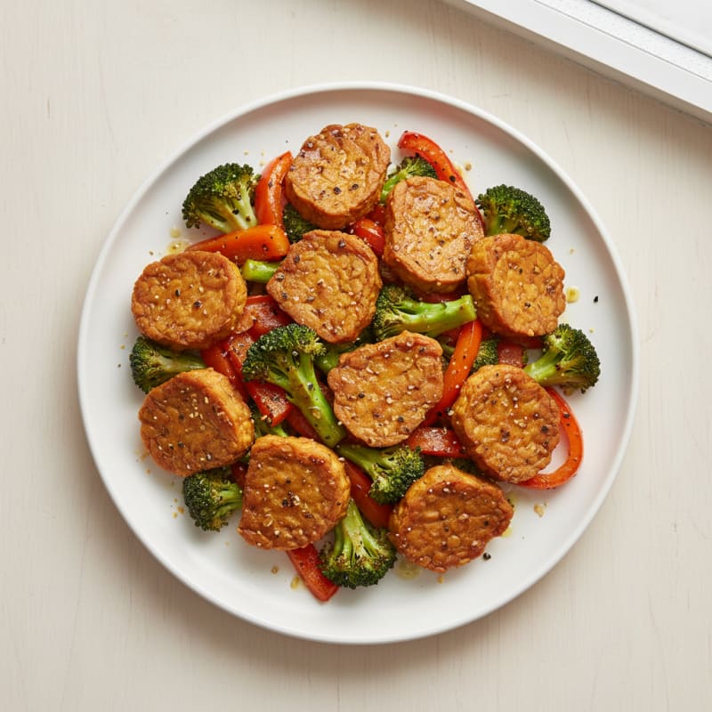 Crispy Baked Tempeh with Roasted Vegetables