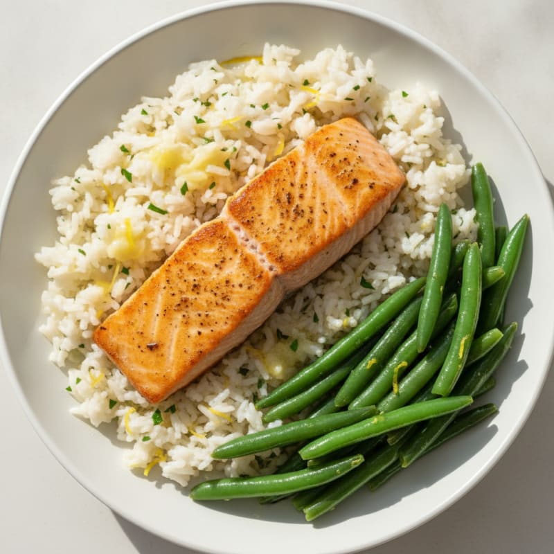 Pan-Seared Salmon with Lemon-Herb Rice