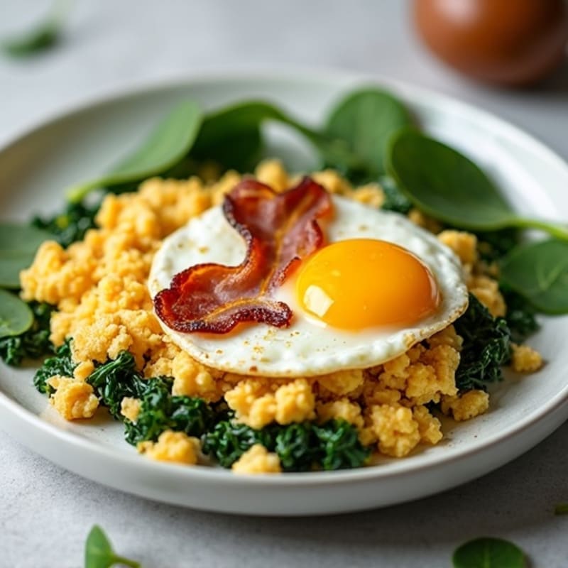 Cottage Cheese Scramble with Spinach and Turkey Bacon