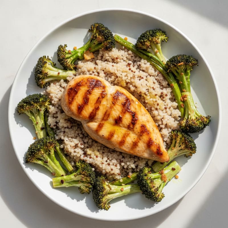 Grilled Chicken Breast with Quinoa and Roasted Broccoli