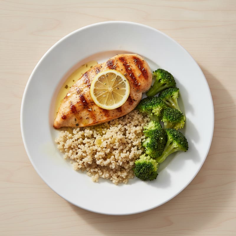 Grilled Chicken Breast with Quinoa and Steamed Broccoli
