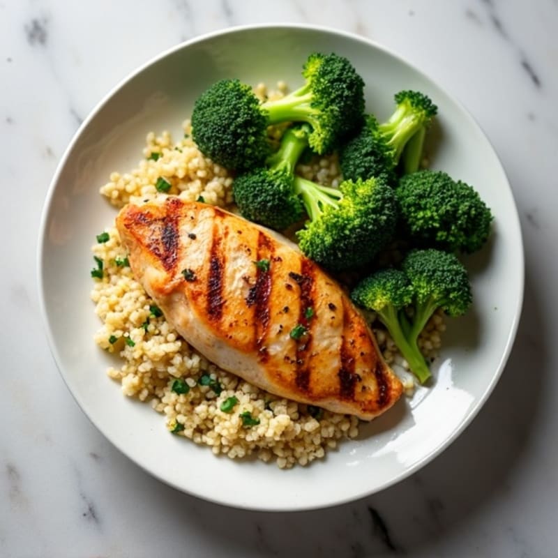 Grilled Chicken Breast with Roasted Broccoli and Quinoa