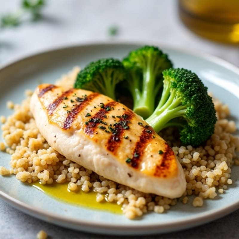 Grilled Chicken Breast with Quinoa and Steamed Broccoli