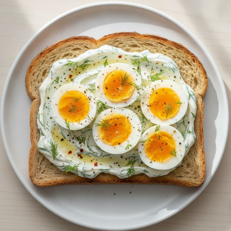 Savory Sourdough Toast with Herbed Yogurt and Eggs