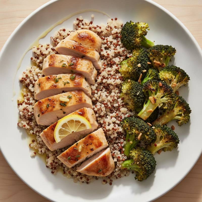 Grilled Chicken Breast with Quinoa and Roasted Broccoli