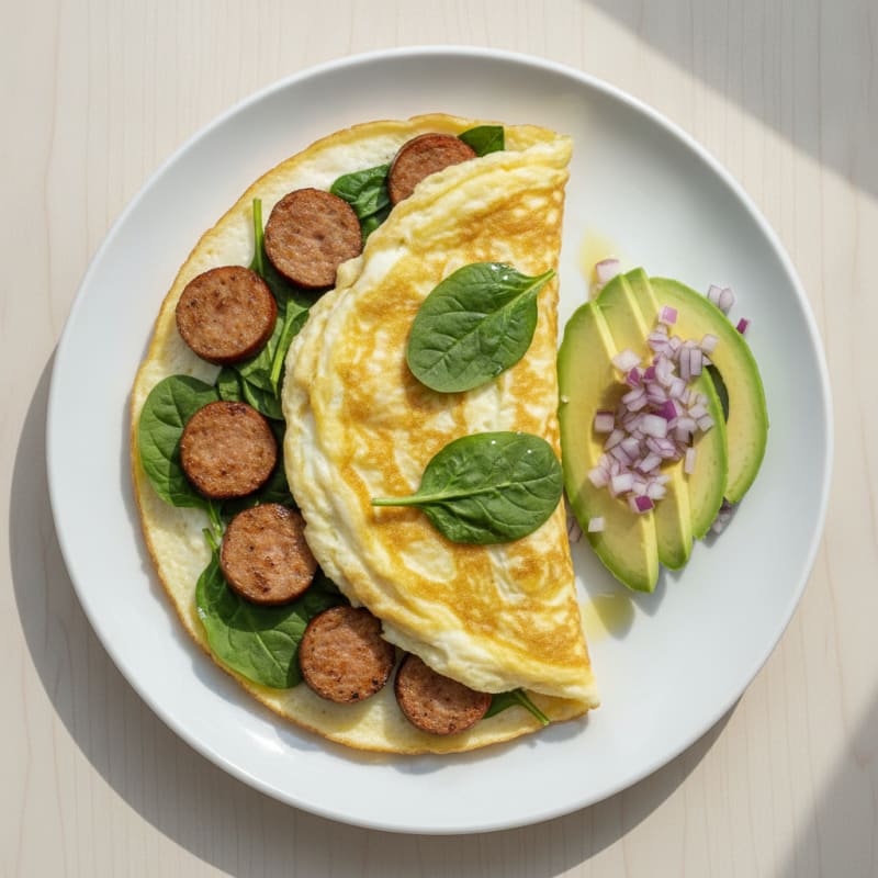 Egg White Spinach Omelette with Turkey Sausage
