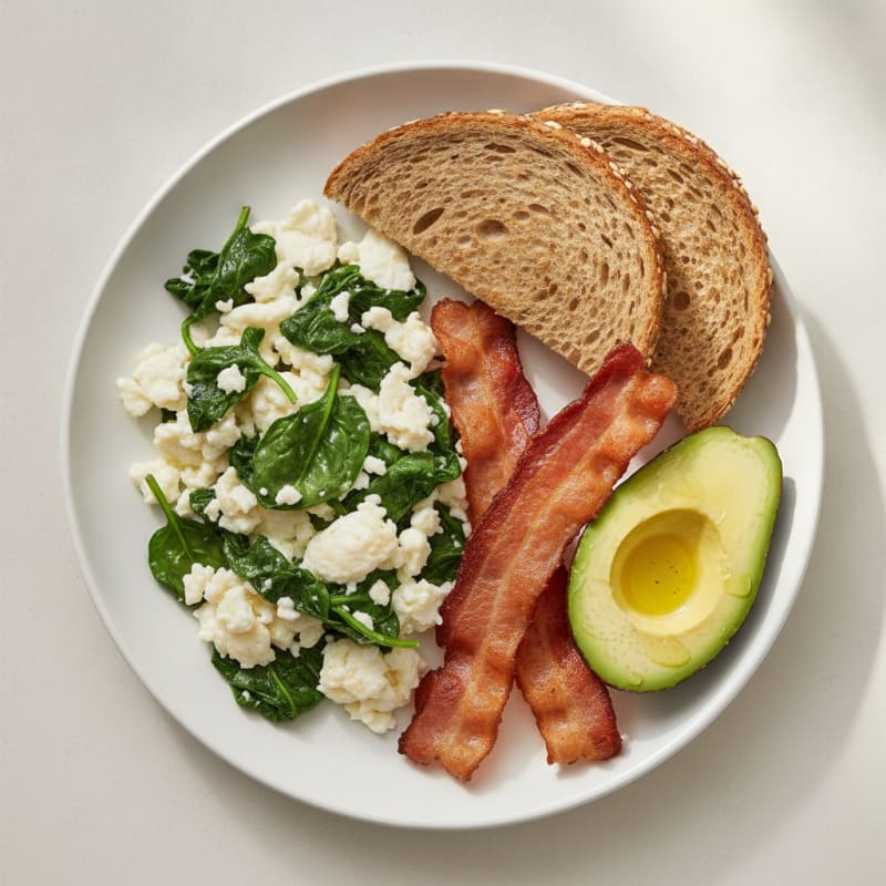 Egg White Scramble with Spinach and Turkey Bacon