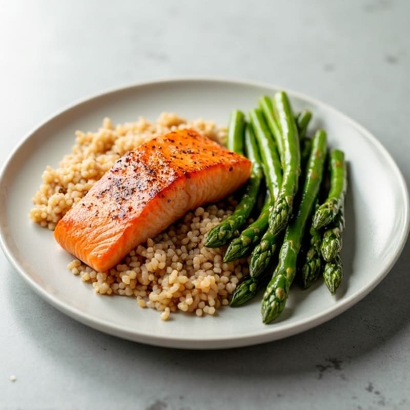 Seared Salmon with Steamed Asparagus and Brown Rice