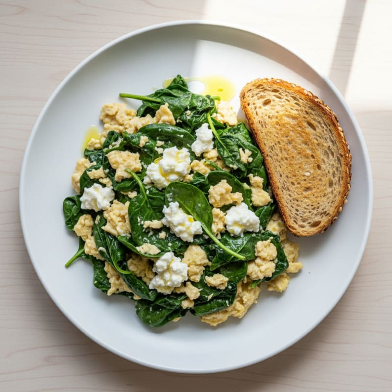 Egg White Spinach Scramble with Cottage Cheese
