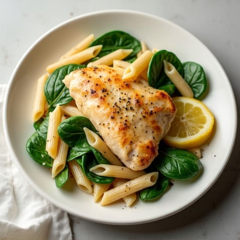 Lemon Garlic Chicken Pasta with Fresh Spinach