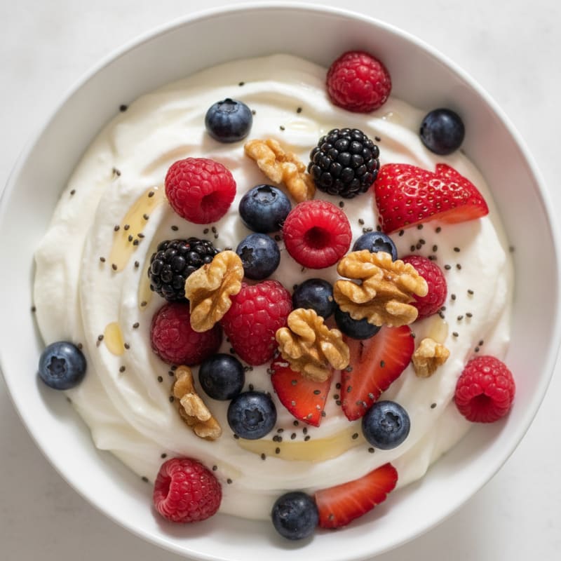 Creamy Greek Yogurt Protein Pudding with Mixed Berries