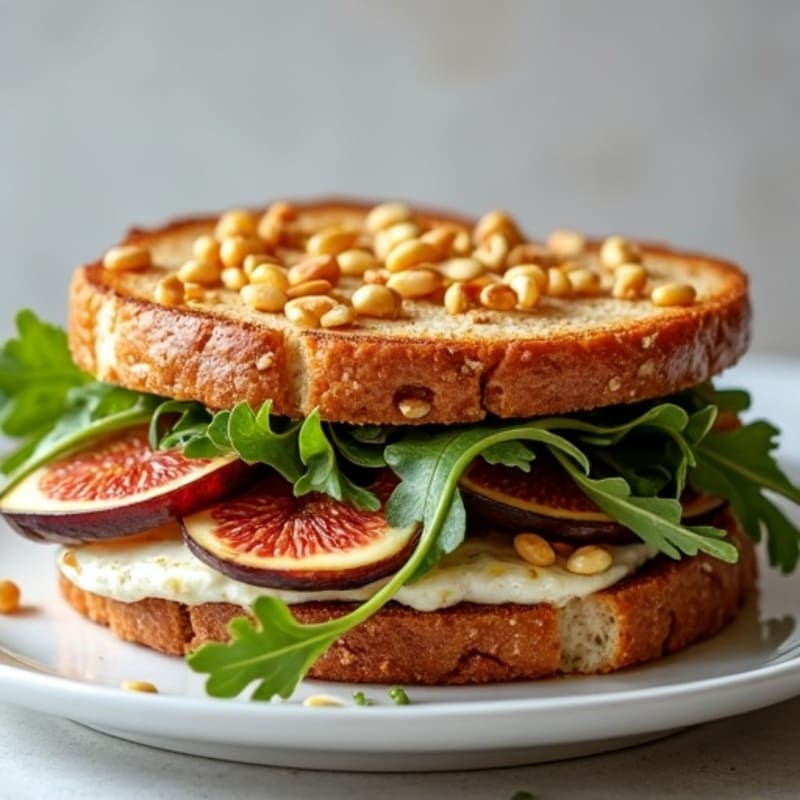 Crispy Whole Grain Fig and Mozzarella Sandwich with Toasted Pine Nuts