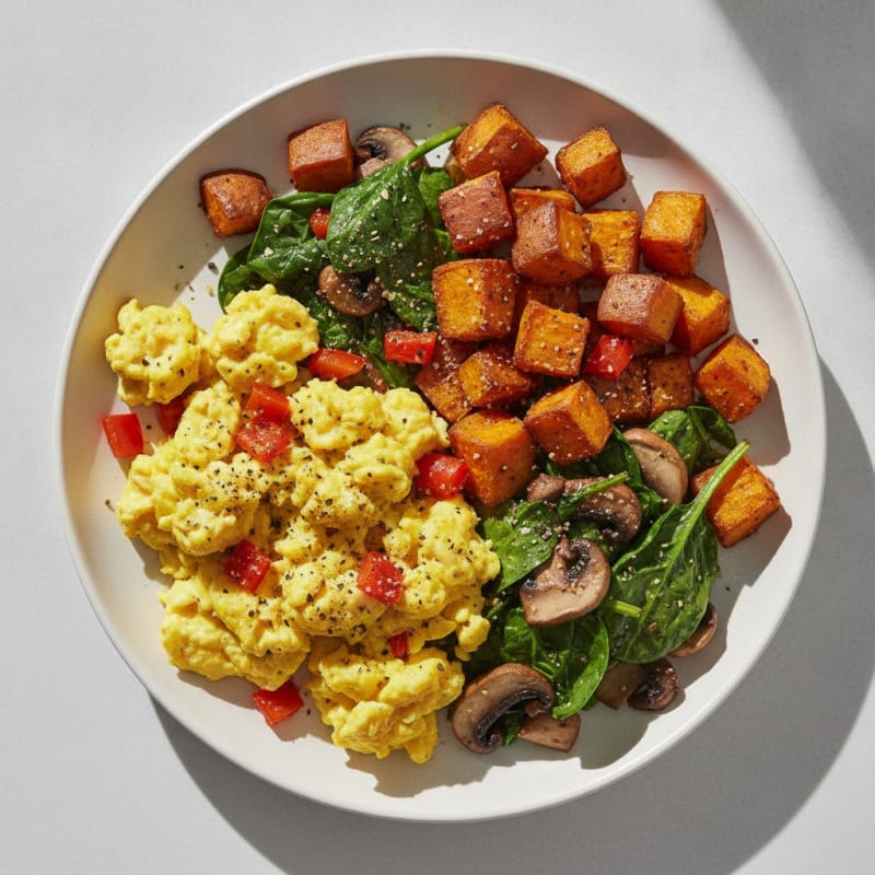 Turmeric Scrambled Eggs with Roasted Vegetables