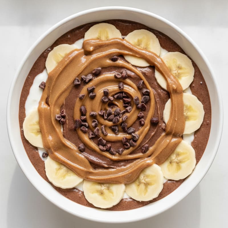 Chocolate Protein Smoothie Bowl with Peanut Butter and Banana