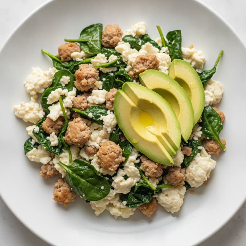 Egg White and Turkey Sausage Scramble with Spinach