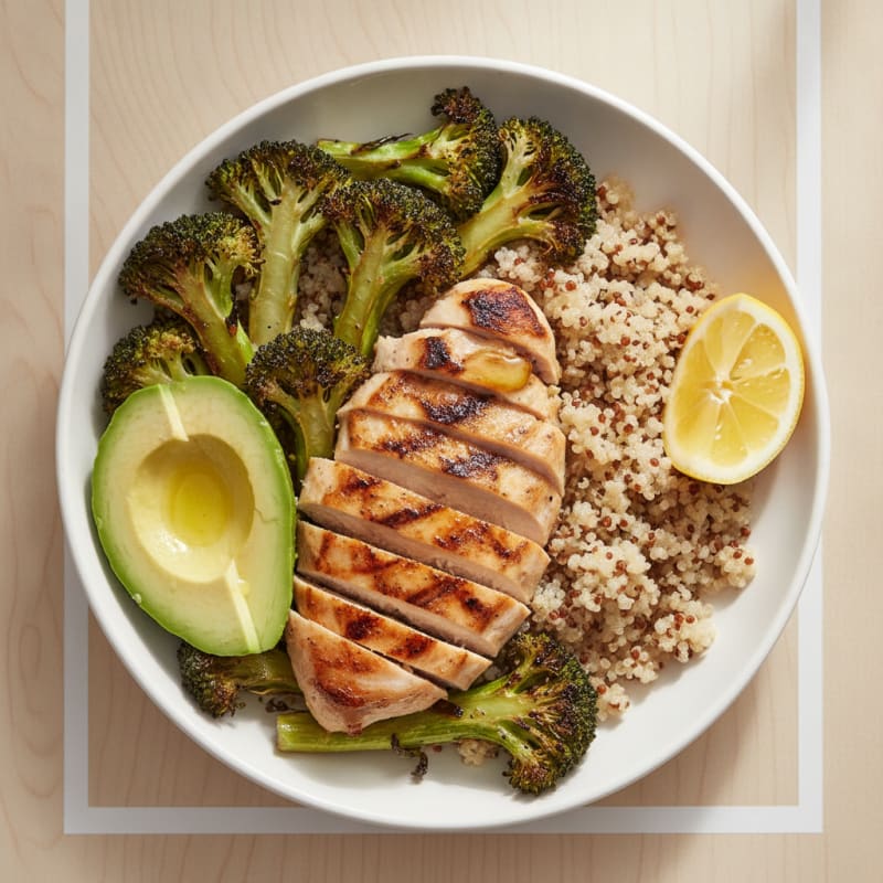 Grilled Chicken and Quinoa Power Bowl with Roasted Broccoli